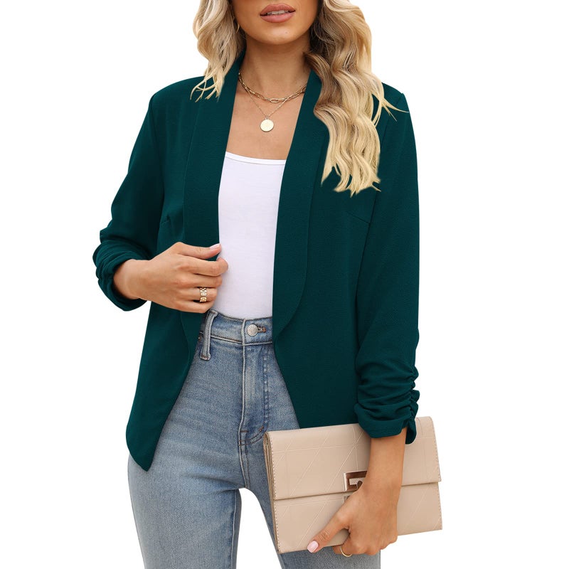 POGTMM Career Suits for Women 3/4 Sleeve Lightweight Open Front Womenâ€™s Cardigans (Dark Green, S) - Image 1